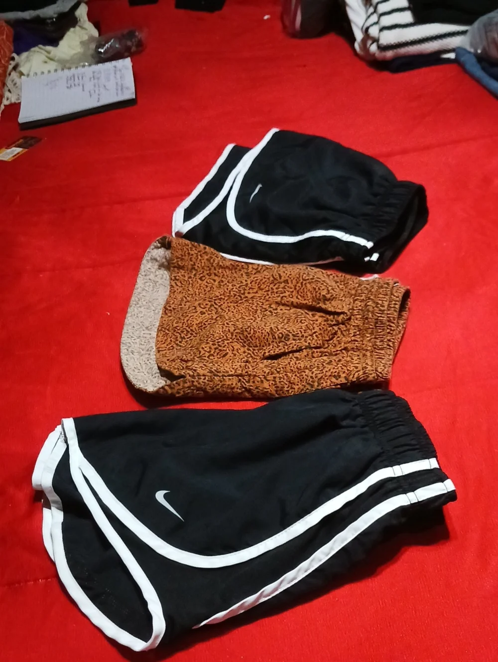 Nike Kids Black Shorts with White Trim and Brown Leopard Print Pair